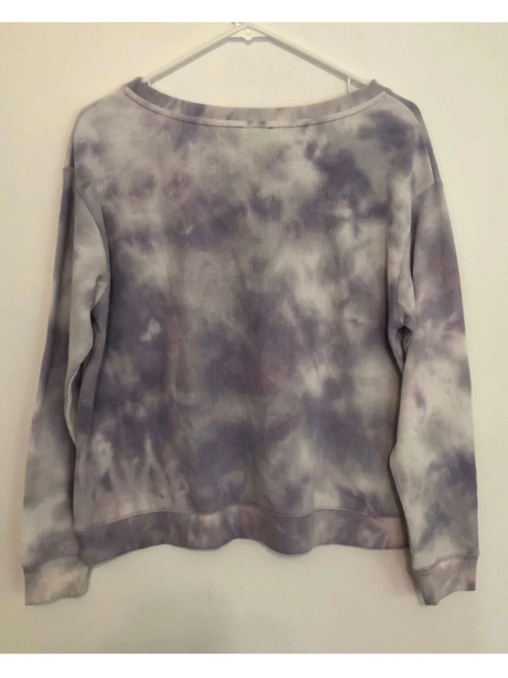 NEW NWT SPLENDID Tie Dye Thermal Long Sleeve Sweatshirt Purple White Crewneck S